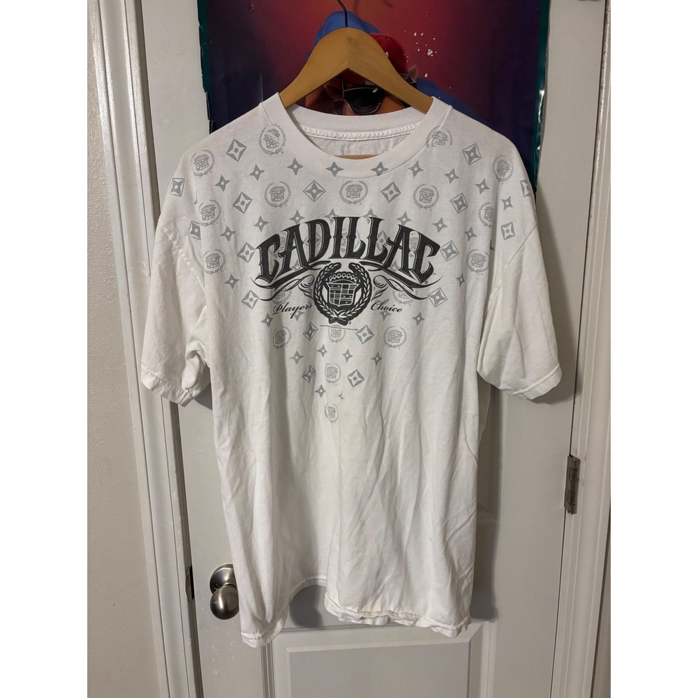 Cadillac Players Choice Graphic T-Shirt Mens White Monogram Logo Tee y2k